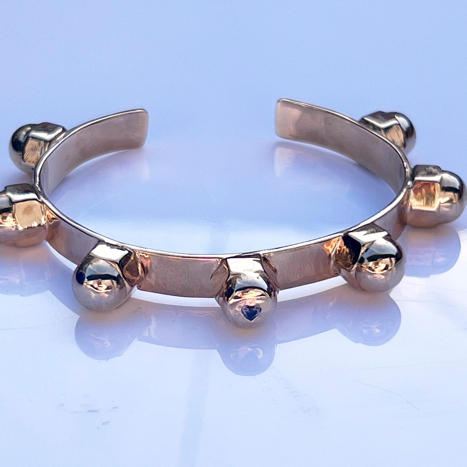 Alexandrite Heart  Stud Cuff Bangle Bracelet Bronze J Dauphin For Sale 2