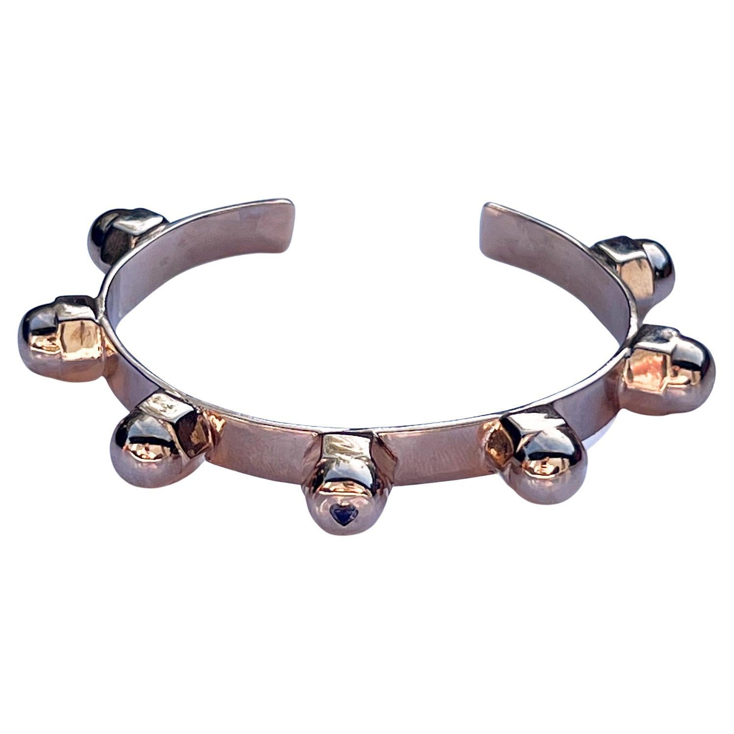 Alexandrite Heart  Stud Cuff Bangle Bracelet Bronze J Dauphin For Sale