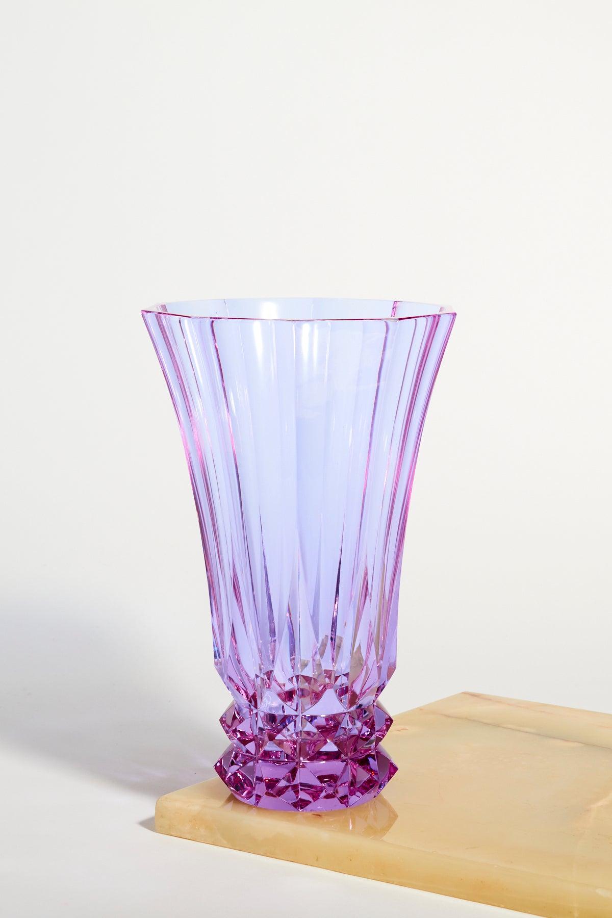 Alexandrite Heavy Faceted Glass Vase In Good Condition In New York, NY