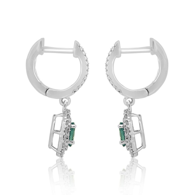 Oval Cut Alexandrite Oval Diamond Round Double Halo Dangle Fashion 18K White Gold Earring