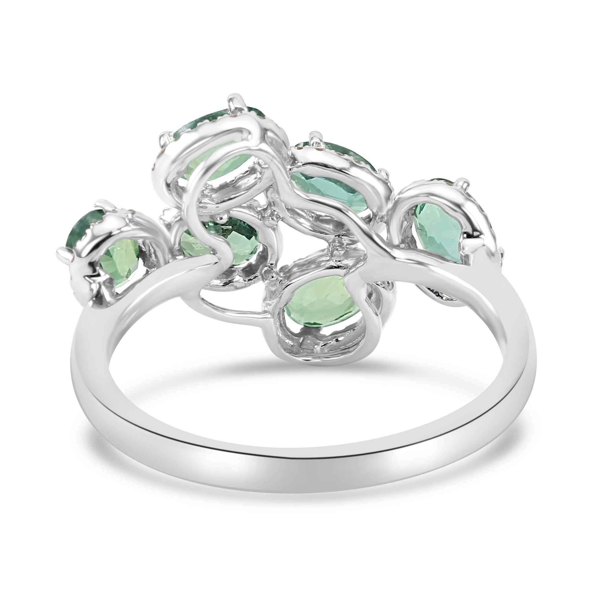 Alexandrite Oval White Diamond Round 18K White Gold Fashion Cocktail Halo Ring For Sale 1