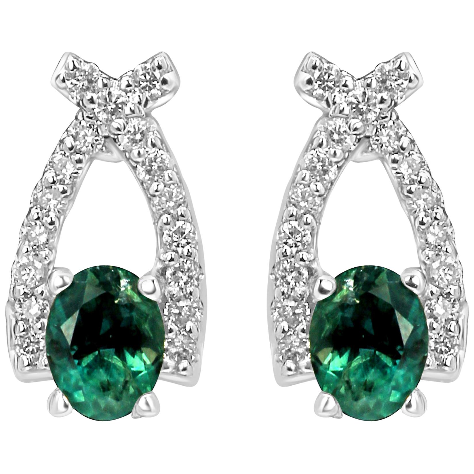 Alexandrite Oval White Diamond Round Gold Fashion Earring