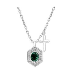 Alexandrite Oval White Diamond Round Halo White Gold Pendant Chain Drop Necklace