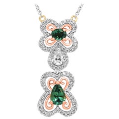 Alexandrite Pear and Oval Halo Diamond Two-Color Gold Butterfly Pendant Necklace