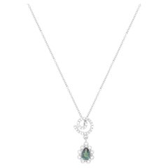 Alexandrite Pear Natural Color Change Diamond Swirl Halo Pendant 14K White Gold