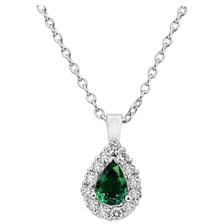 Alexandrite Pear White Diamond Halo Gold Pendant Necklace at 1stDibs