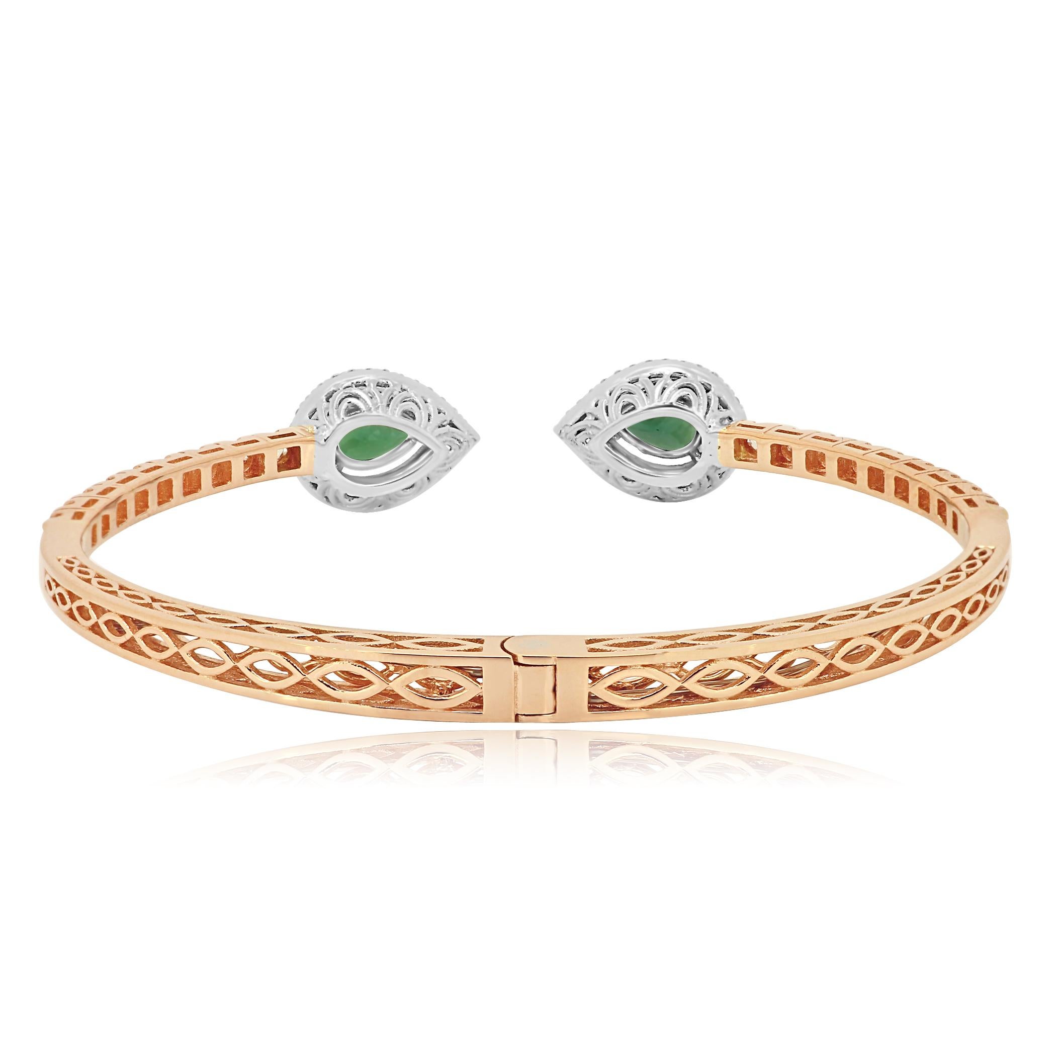 Contemporary Alexandrite Pear White Diamond Rounds Double Halo Two-Color Gold Bangle Bracelet