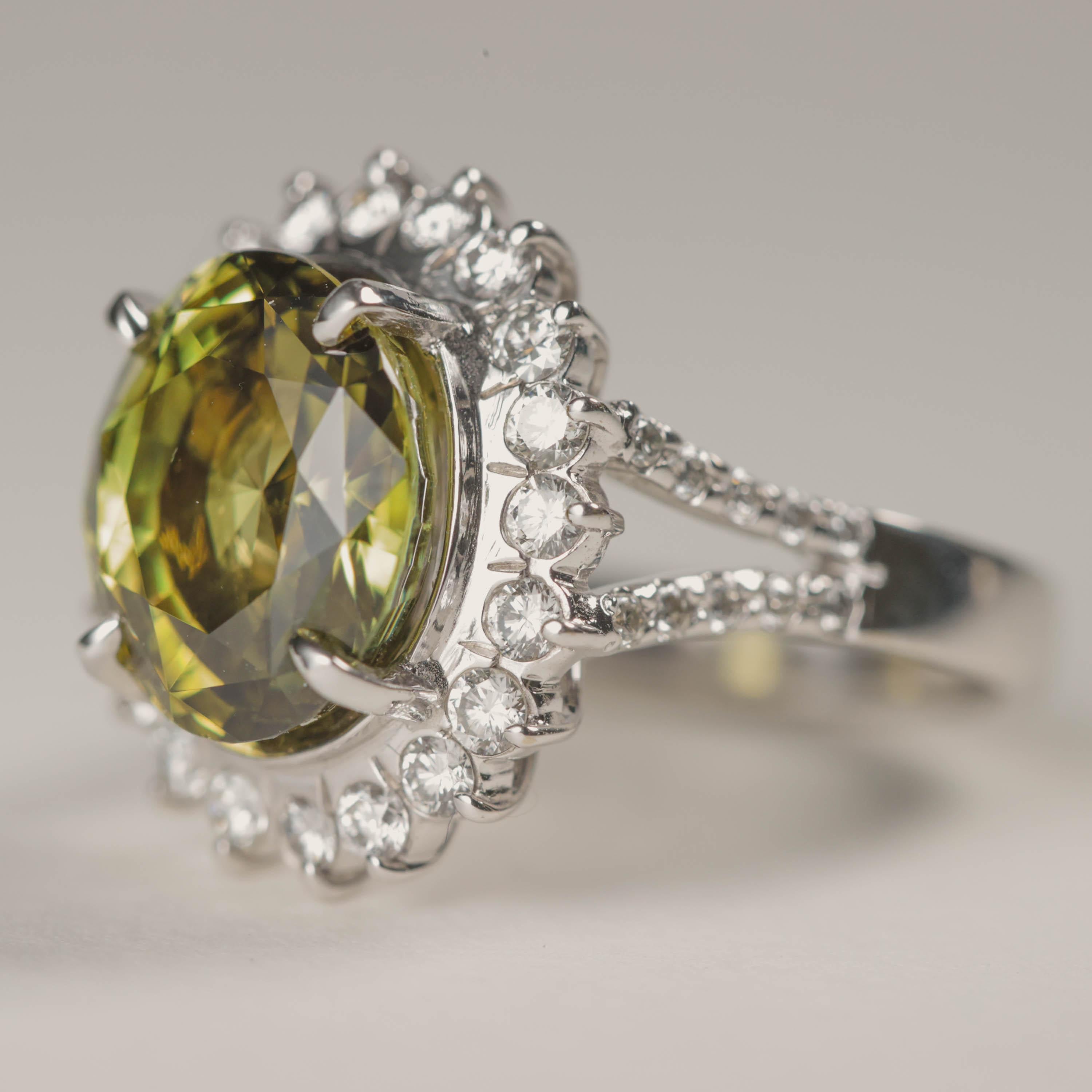 Alexandrite & Diamond Ring 7.35 Carats, Rare Color Change Gem Certified 5