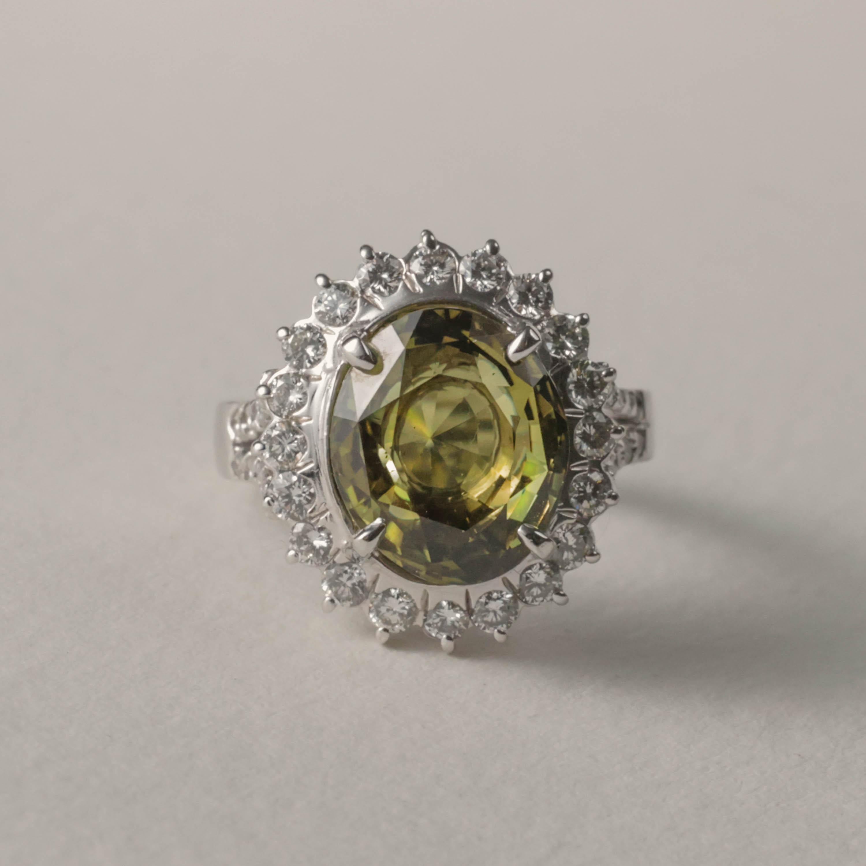 Artisan Alexandrite & Diamond Ring 7.35 Carats, Rare Color Change Gem Certified For Sale