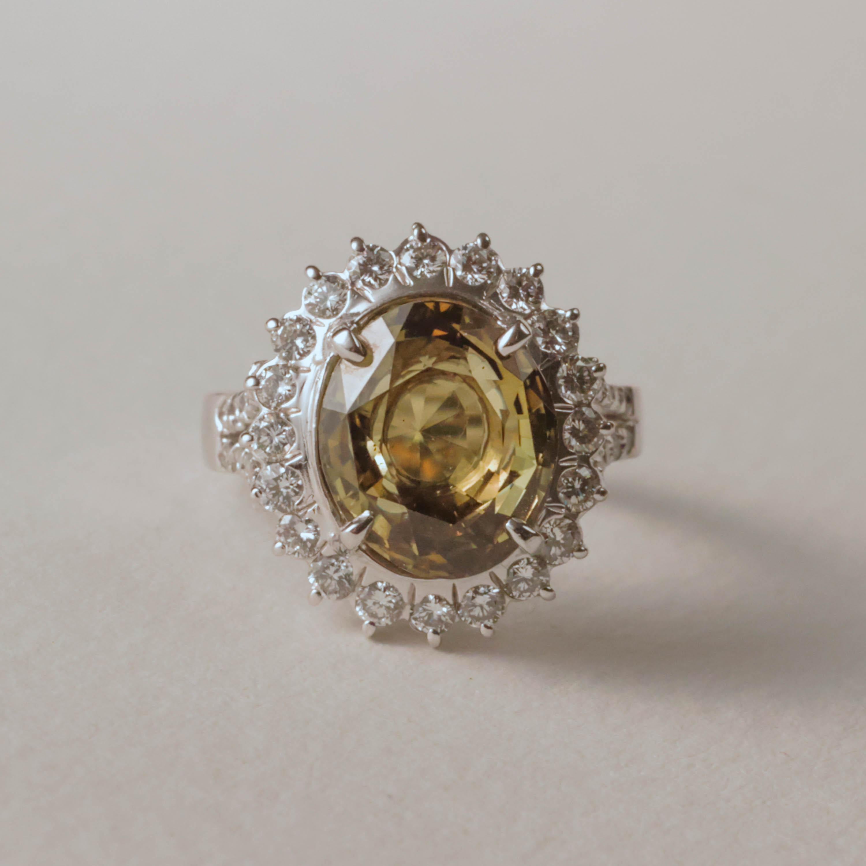 Oval Cut Alexandrite & Diamond Ring 7.35 Carats, Rare Color Change Gem Certified