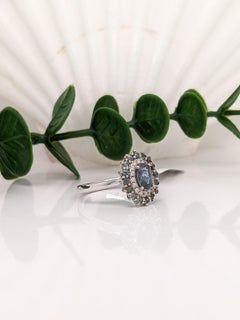 Alexandrite Ring w Diamond & Alexandrite Double Halo 14K Solid Gold Oval 6x4mm