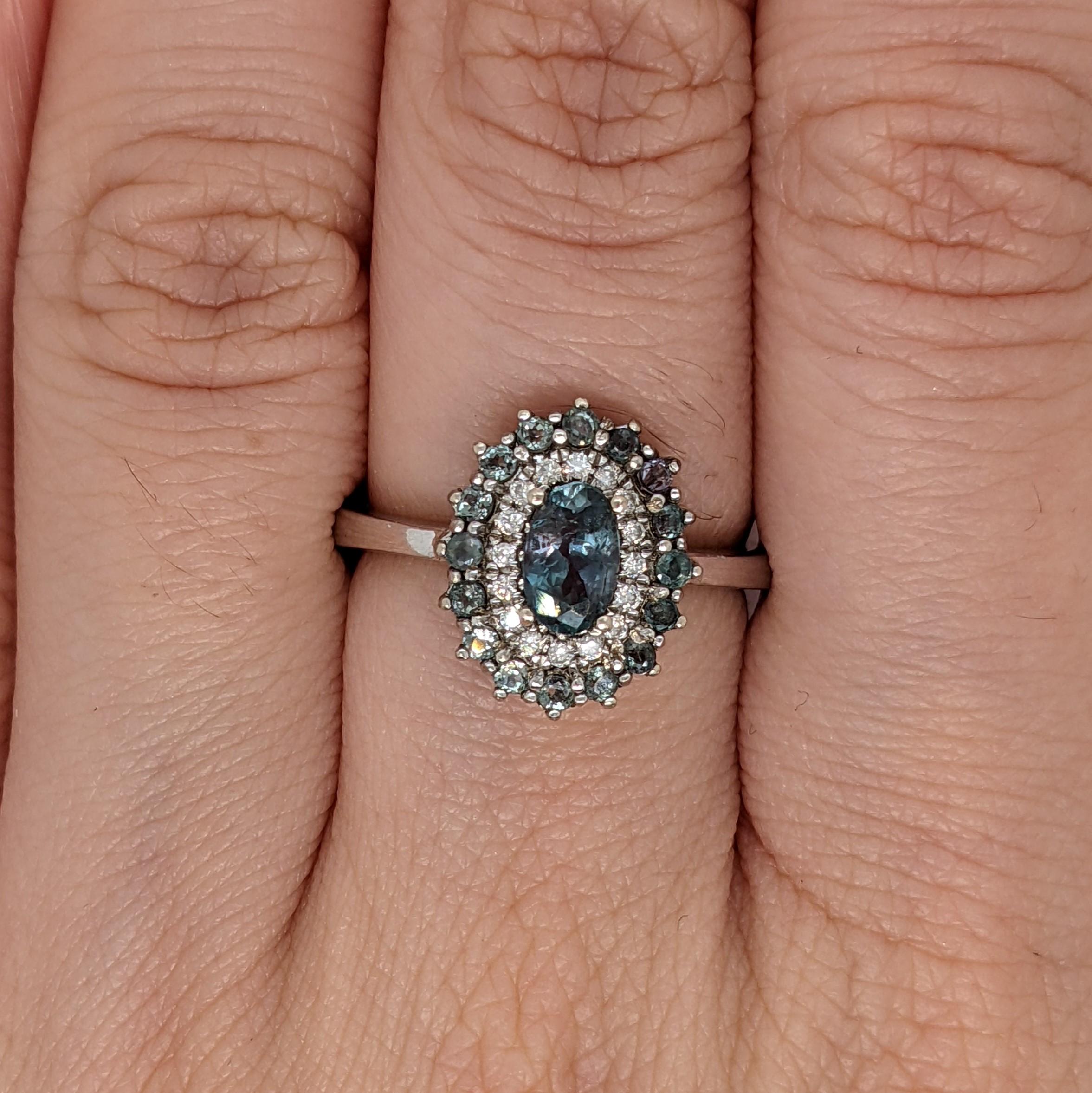 Alexandrite Ring w Diamond & Alexandrite Double Halo 14K Solid Gold Oval 6x4mm In New Condition In Columbus, OH