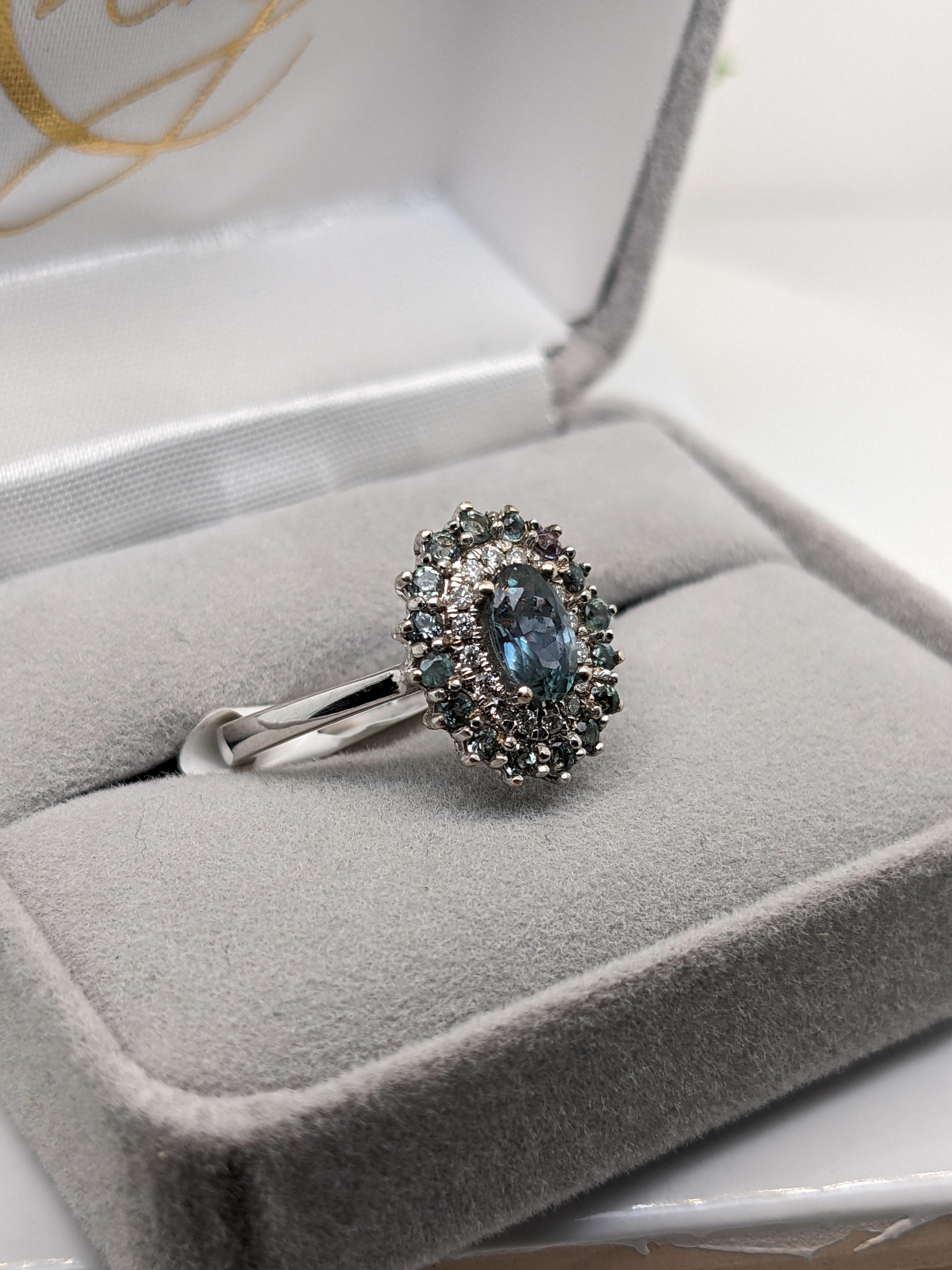 Alexandrite Ring w Diamond & Alexandrite Double Halo 14K Solid Gold Oval 6x4mm 2