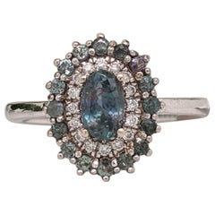 Alexandrite Ring w Diamond 
Alexandrite Double Halo 14K Solid Gold Oval 6x4mm