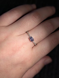 Alexandrite Ring with Natural Diamonds Accents: Solid 14k White Gold, Oval 5x4mm