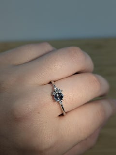 Alexandrite Ring with Natural Diamonds Accents: Solid 14k White Gold, Oval 5x4mm