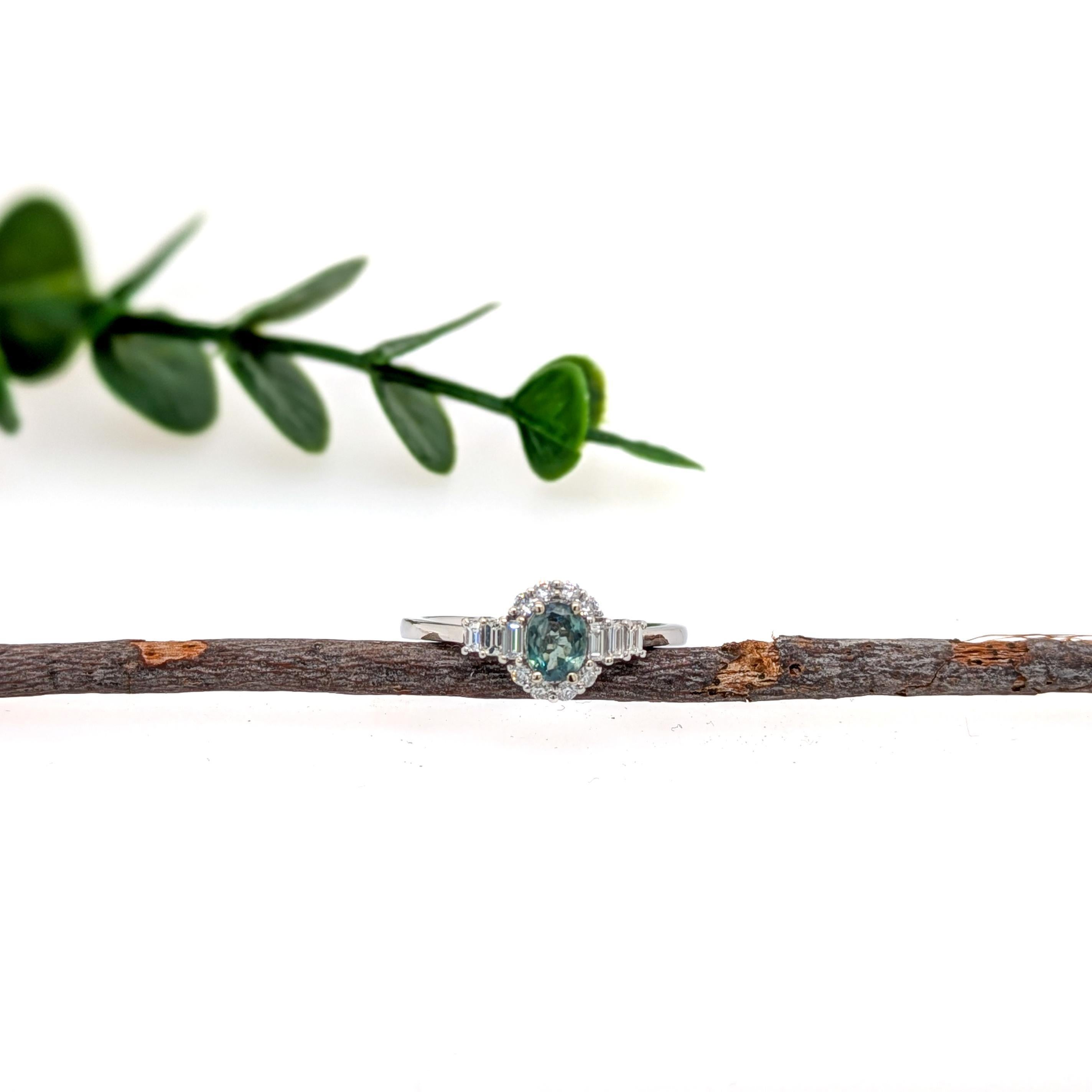 Alexandrit Ring mit natürlichen Diamanten in massivem 14K Weißgold, oval 5,5x4mm (Art déco) im Angebot