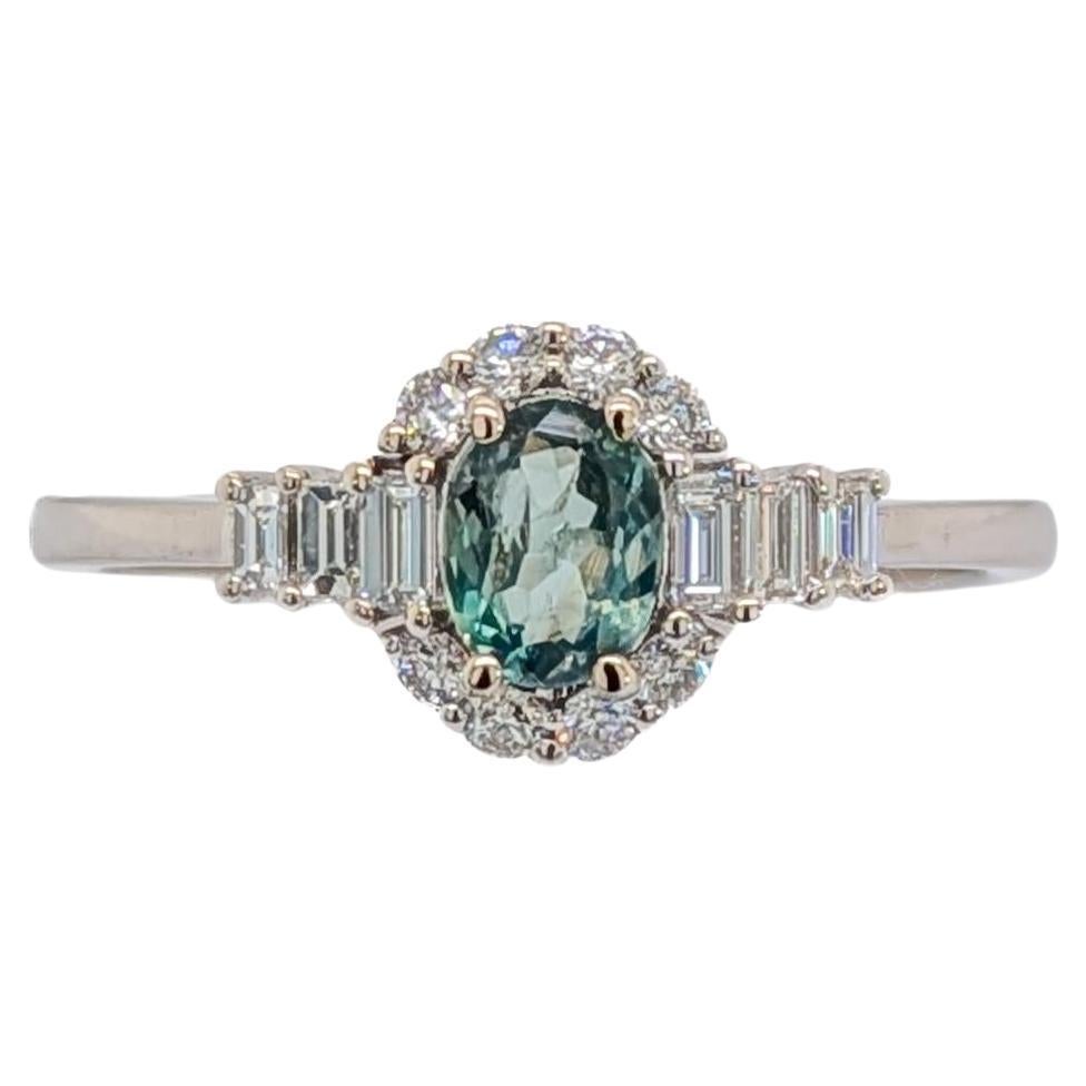 Alexandrit Ring mit natürlichen Diamanten in massivem 14K Weißgold, oval 5,5x4mm