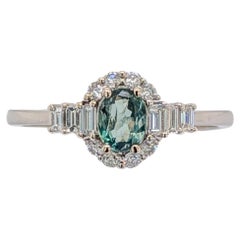 Alexandrite Ring with Natural Diamonds in Solid 14K White Gold, Oval 5.5x4mm