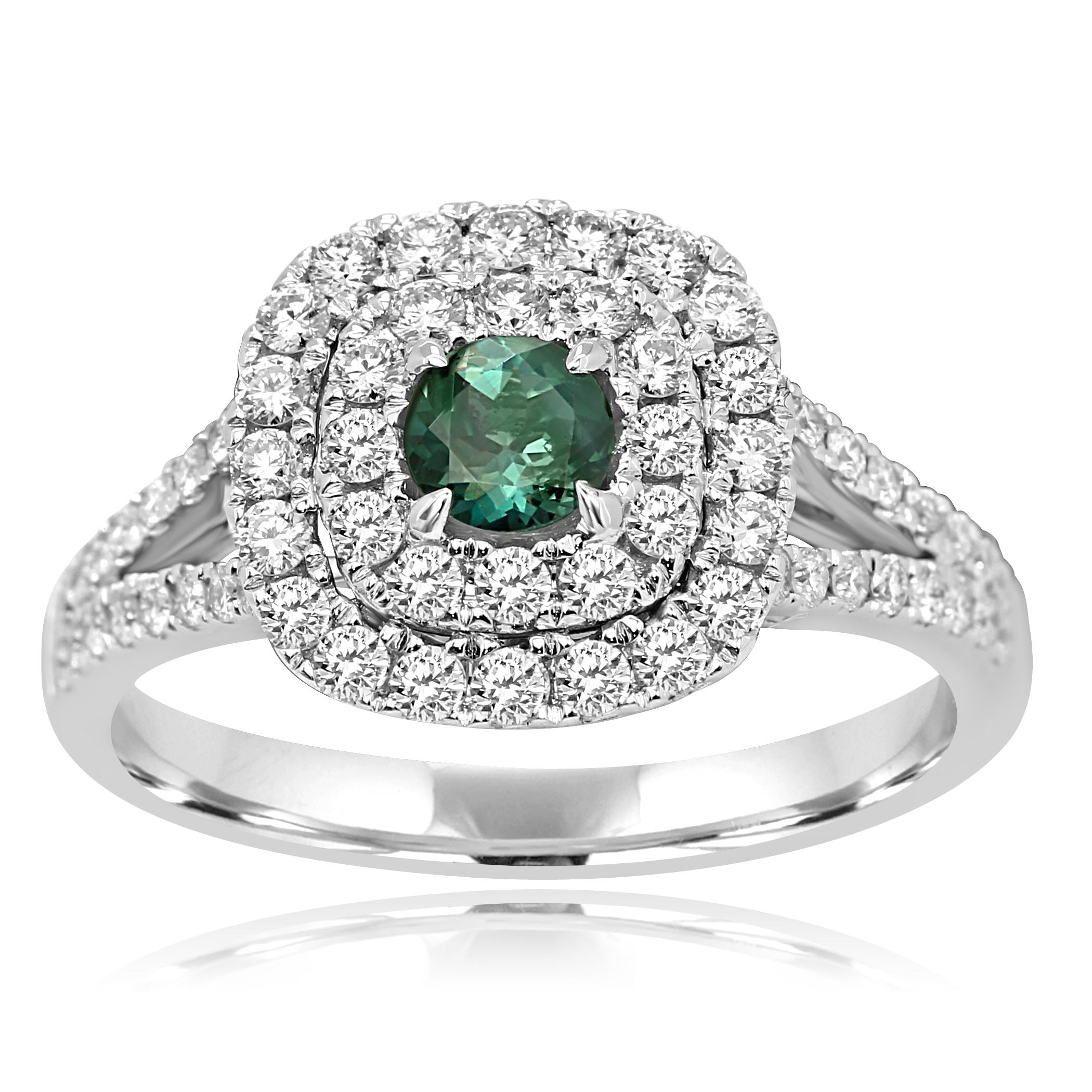 Alexandrite Round 0.33 Carat Encircled in Double Halo of White Round Diamonds 0.65 Carat in 14K White Gold Split Shank Stunning Bridal as well as Fashion Ring.

Style available in different price ranges. Prices are based on your selection of 4C's