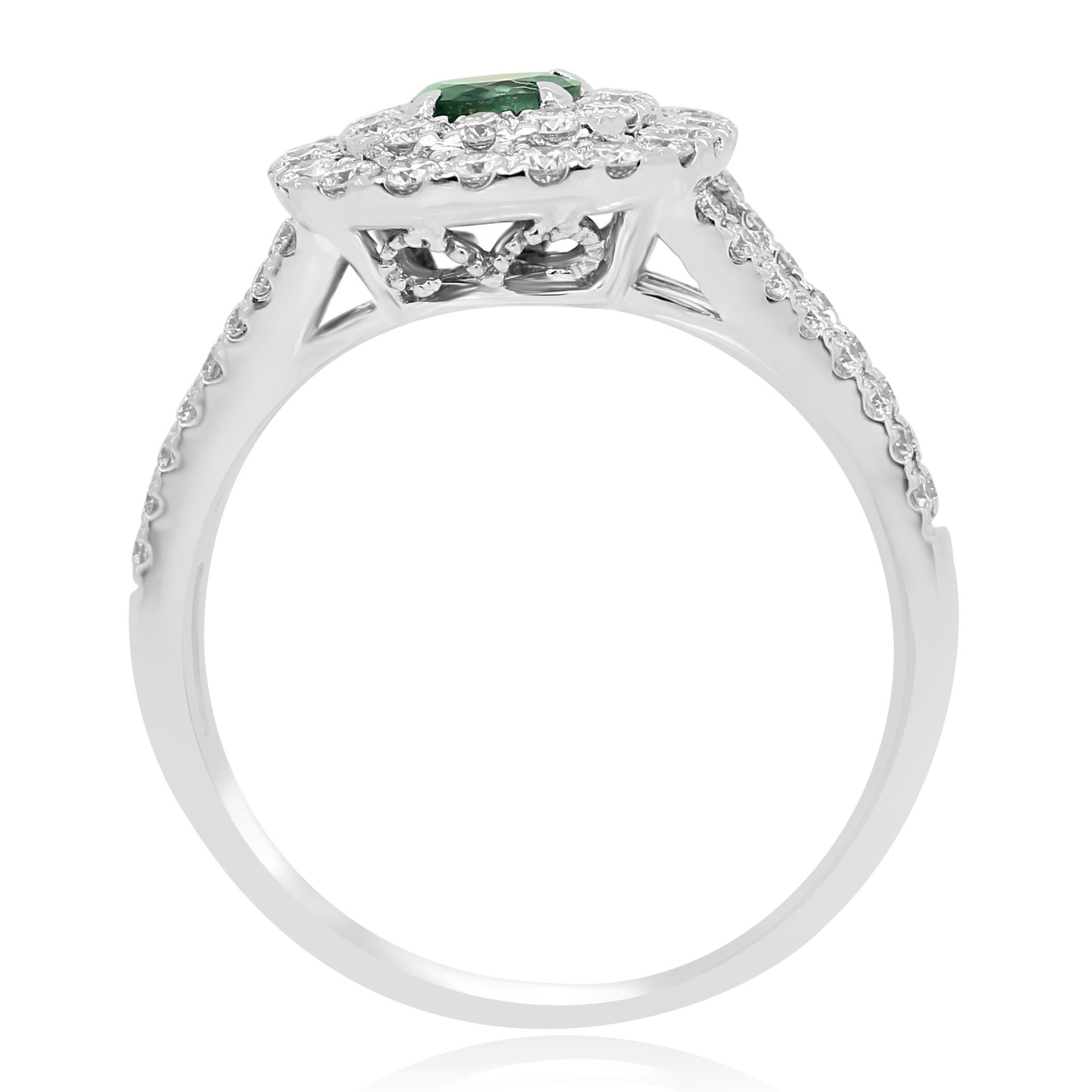 Women's Alexandrite Round White Diamond Double Halo Gold Bridal Fashion Ring