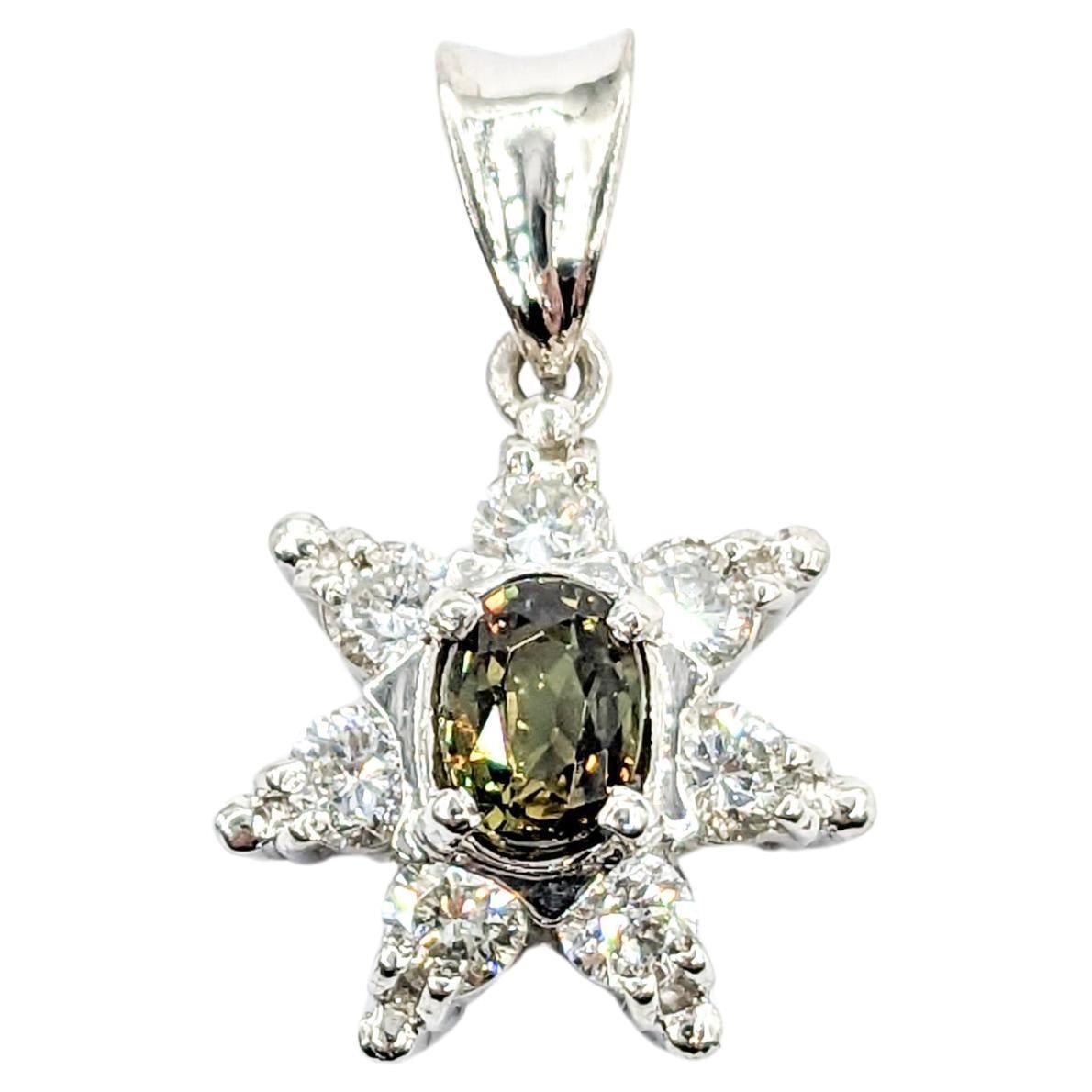 Alexandrite Sun Burst Pendant With Diamonds In Platinum GIA Cert