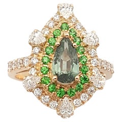 Vintage Alexandrite, Tsavorite and Diamond Ring set in 18K Rose Gold Settings