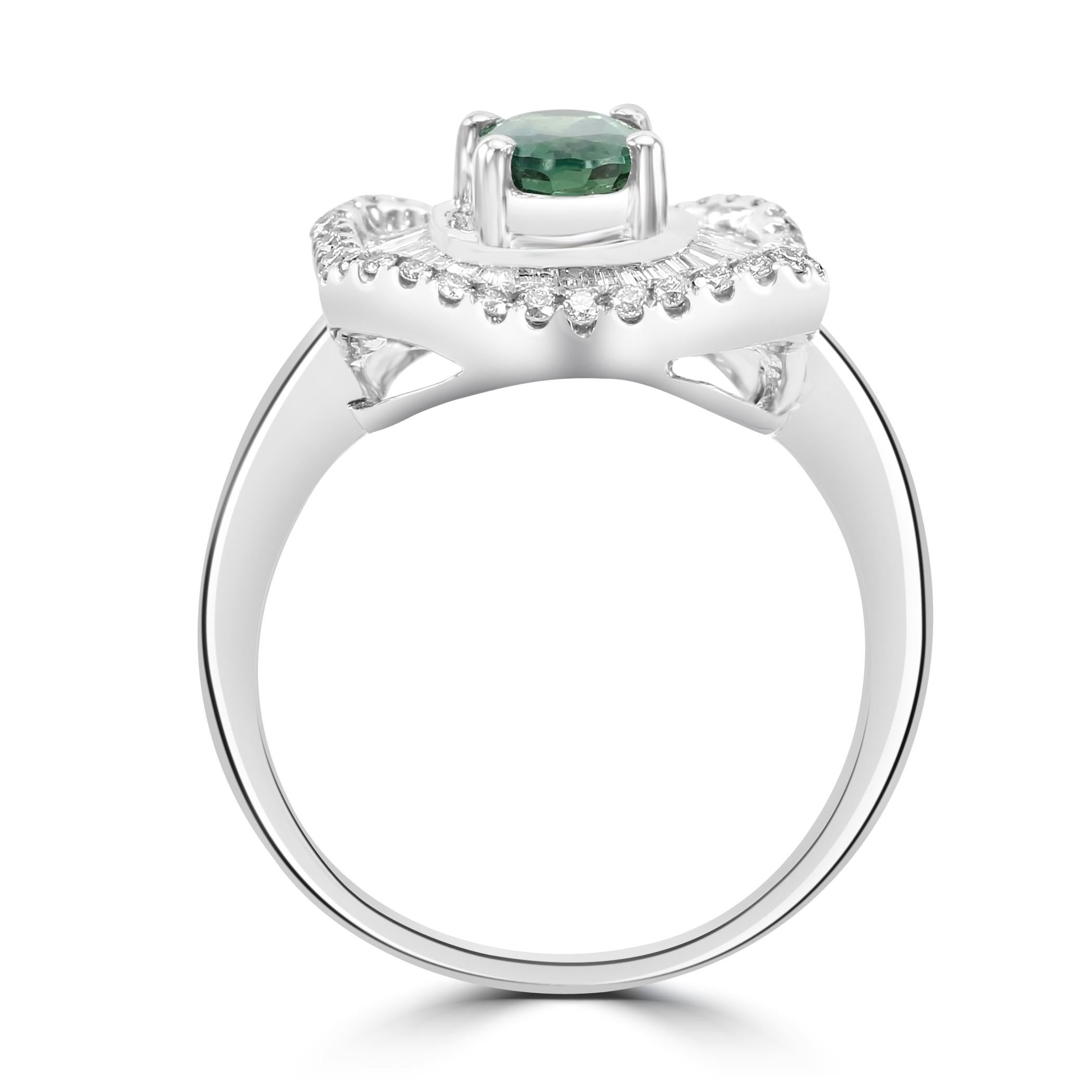 Women's or Men's Alexandrite White Diamond Fashion Engagement Double Halo Art Deco 18K Gold Ring  For Sale