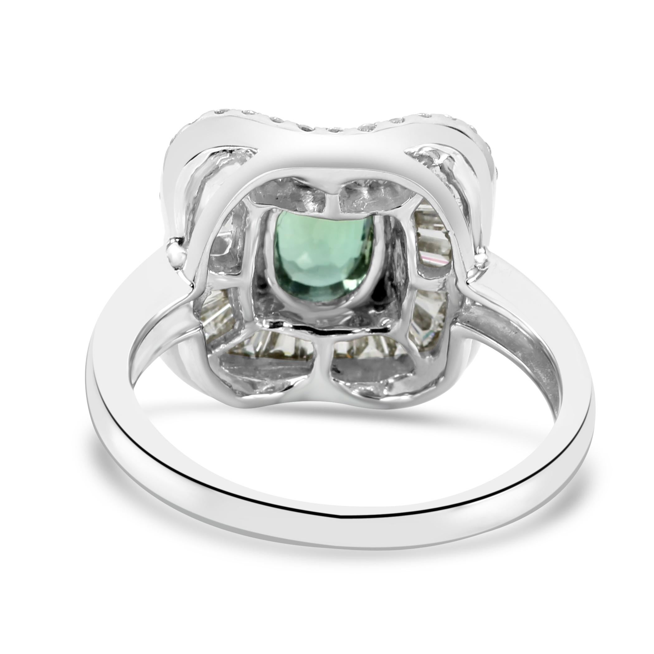 Alexandrite White Diamond Fashion Engagement Double Halo Art Deco 18K Gold Ring  For Sale 1