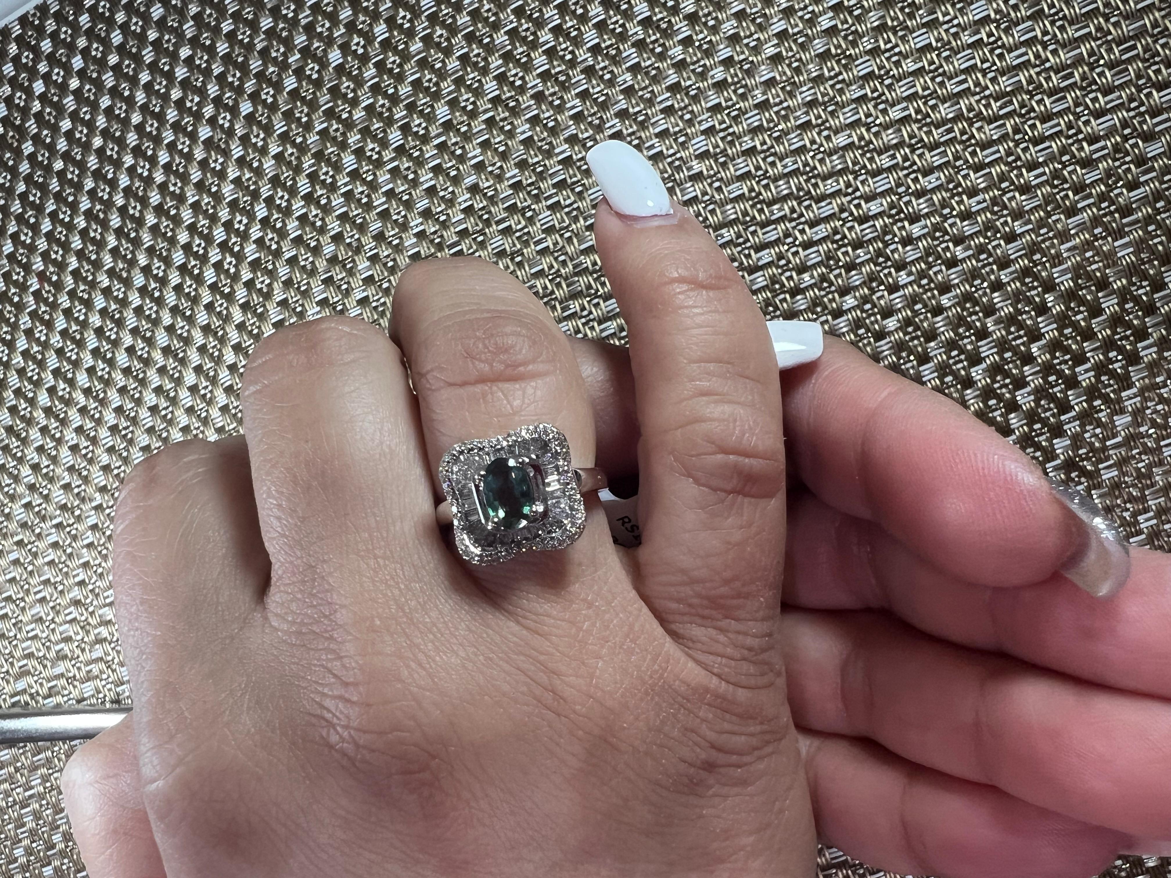 Alexandrite White Diamond Fashion Engagement Double Halo Art Deco 18K Gold Ring  For Sale 3