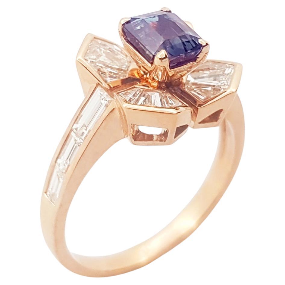 Alexandrite with Diamond Ring set in 18K Rose Gold Settings For Sale