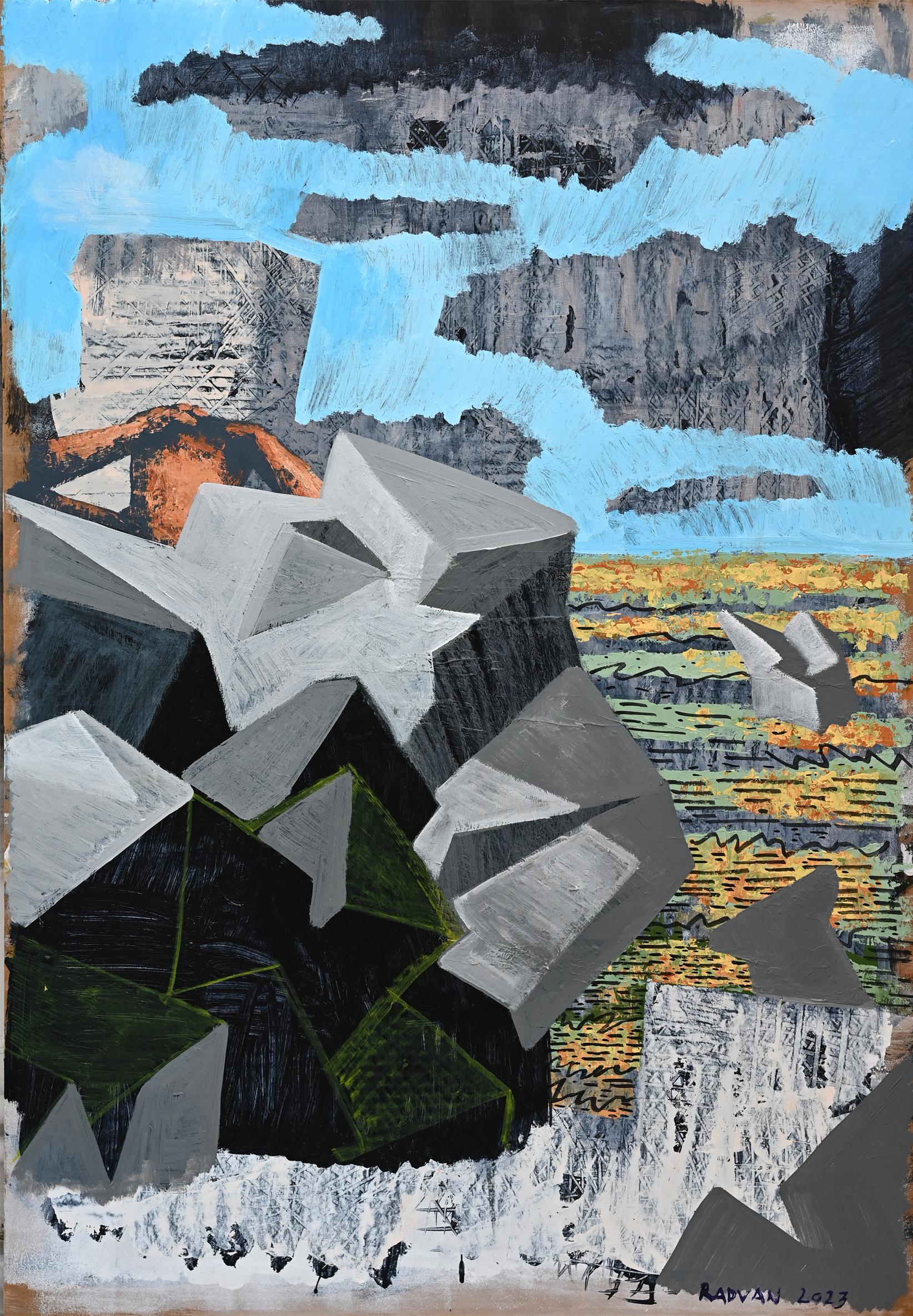 Alexandru Rădvan Landscape Painting – After the Rain - 21. Zeitgenössische Kunst, Landschaft, Schwarz, Blau