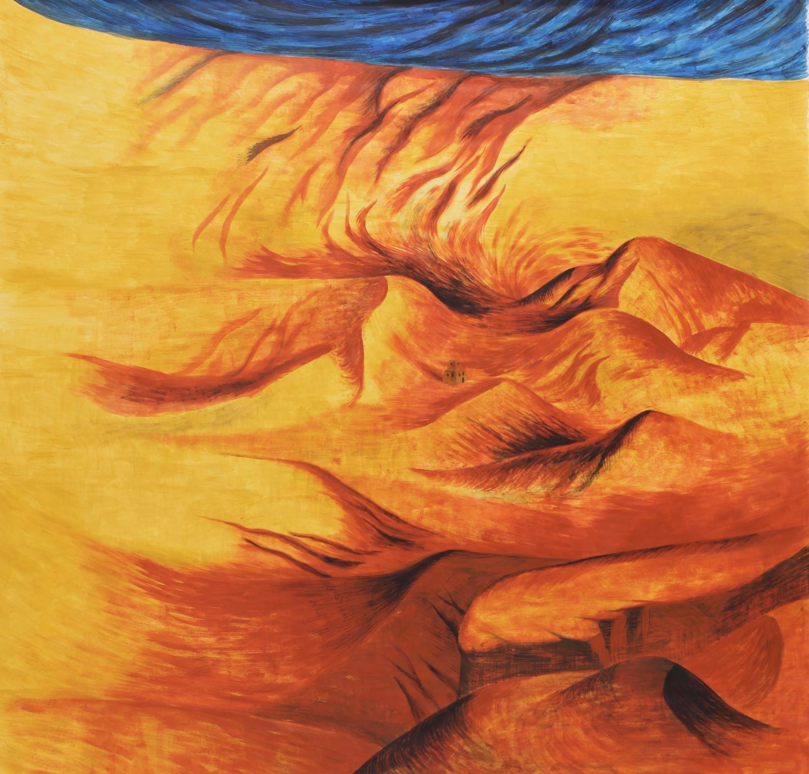 Afternoon - 21st Century, Yellow, Blue, Fire, Landscape, Contemporary, Orange - Art by Alexandru Rădvan