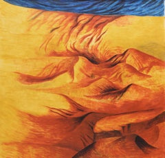 Tarde - Siglo XXI, Amarillo, Azul, Fuego, Paisaje, Contemporáneo, Naranja