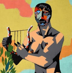 Apollo the Sad, Daphne the Poor - 21st Century, Yellow, Orange, Nude, Harp