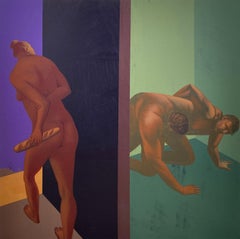 Breakdown - 21e siècle, Femme, homme, couple, vert, Art contemporain, Pandémique