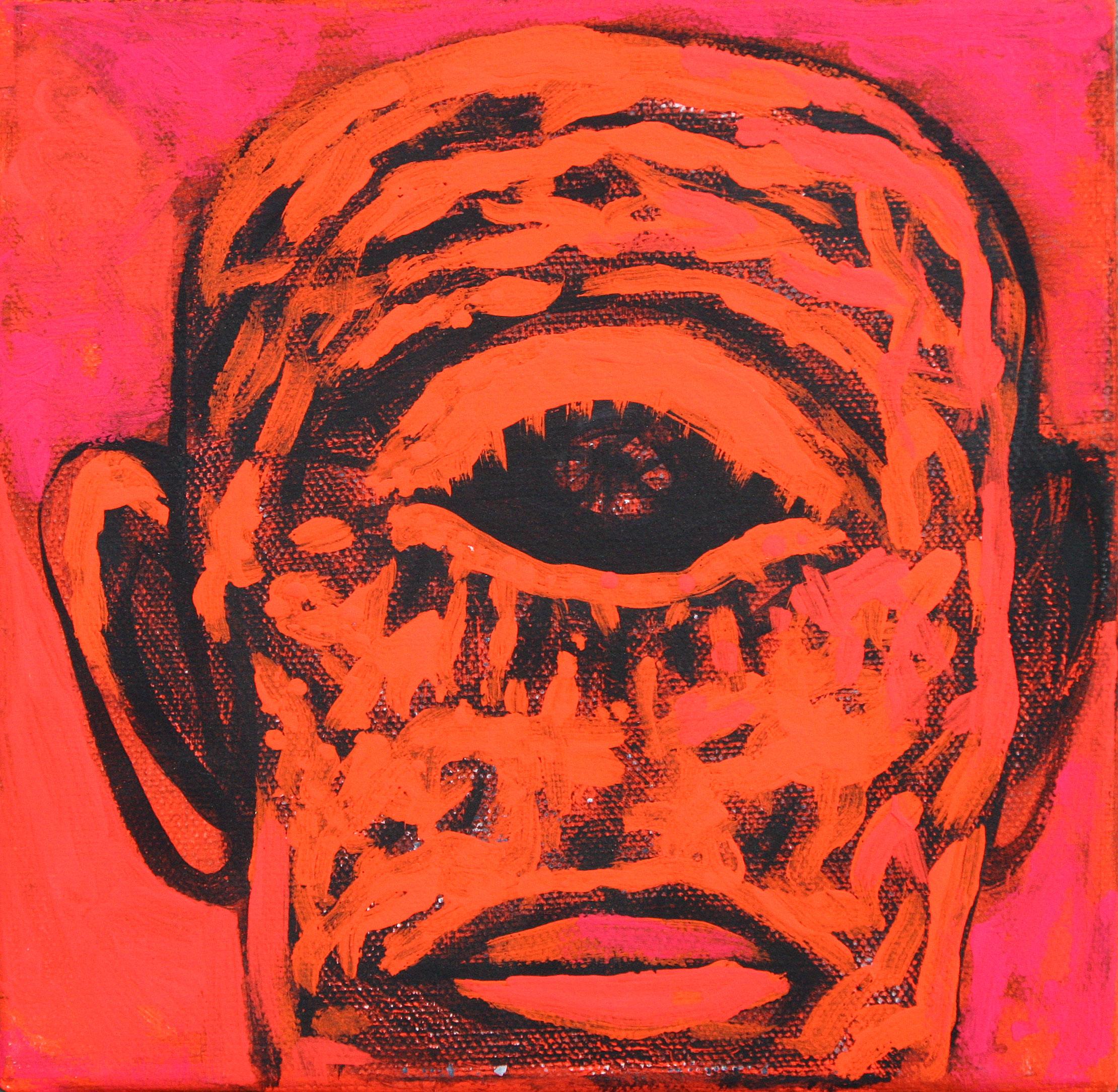 Alexandru Rădvan Portrait Painting - Cyclops - 21st Century, Painting, Pink, Orange