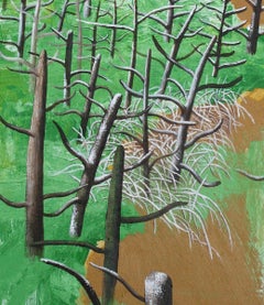 Descriptive 2 - Contemporary, Landscape, Nude, Trees, Green, Yellow, Blue, Water