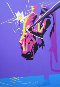 Dittico - 21° secolo, Cani, Pittura figurativa, Viola, Rosa, Blu, Acrilico