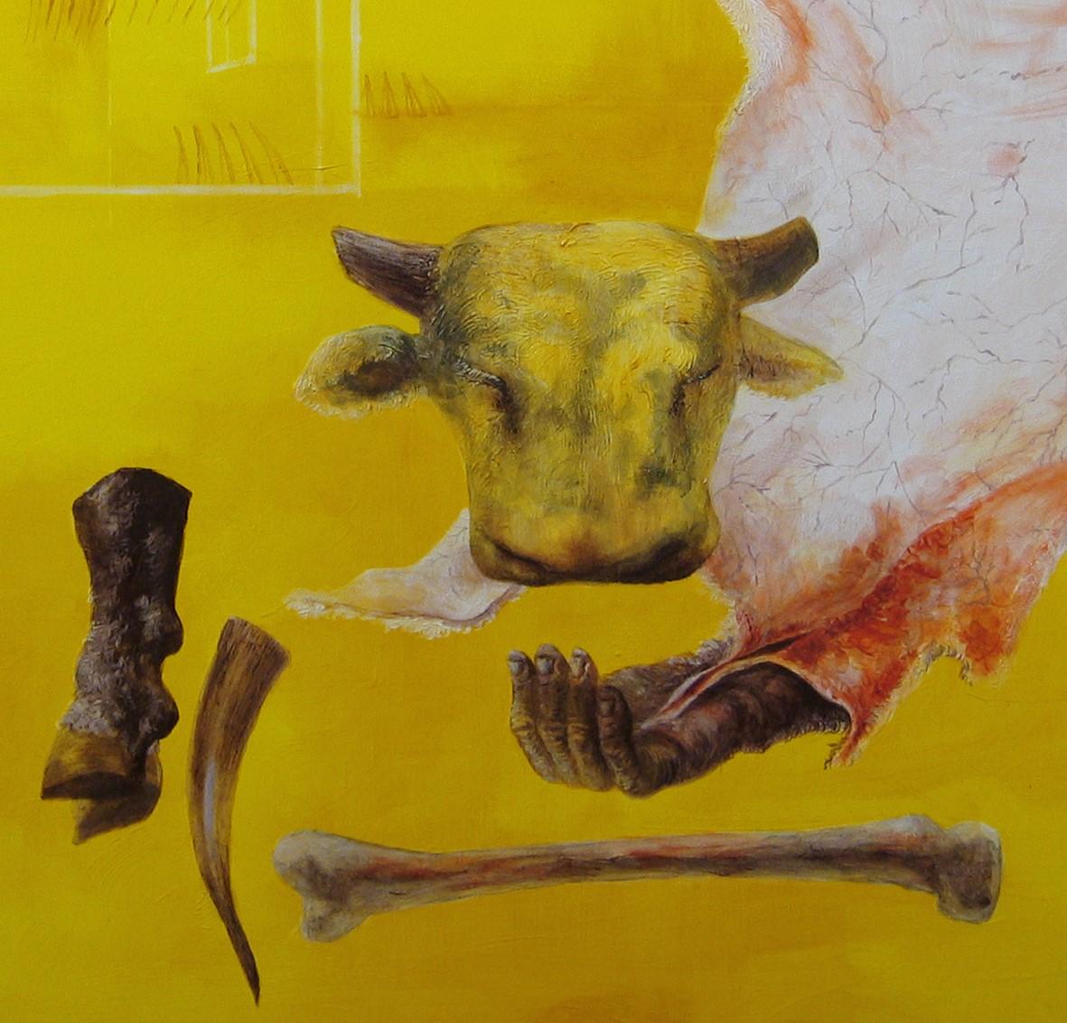Earth's Skin - 21st Century, Yellow, Figurative Art, Animal, Myth, Contemporary - Painting by Alexandru Rădvan