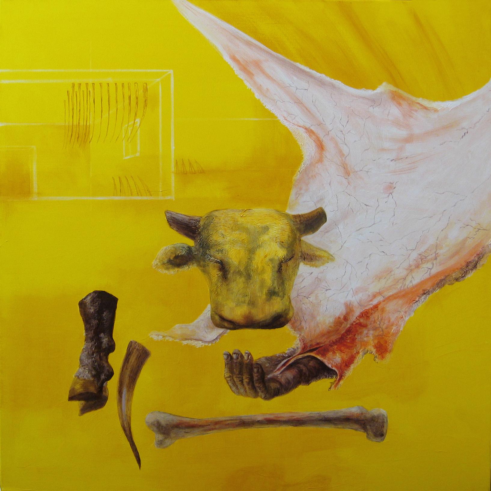 Alexandru Rădvan Animal Painting - Earth's Skin - 21st Century, Yellow, Figurative Art, Animal, Myth, Contemporary