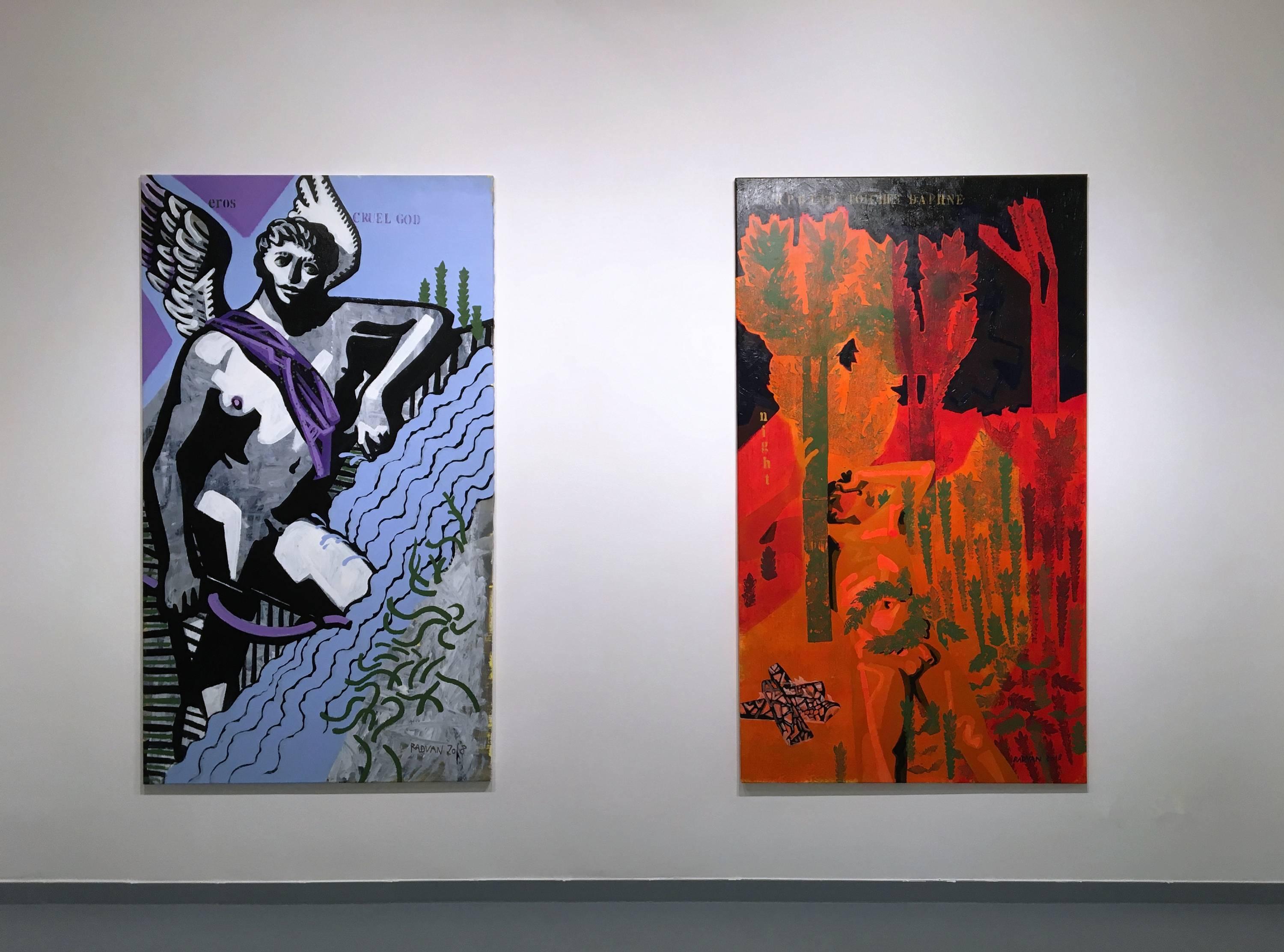 Eros Cruel God - 21e siècle, amour, peinture figurative, bleu, contemporain - Painting de Alexandru Rădvan