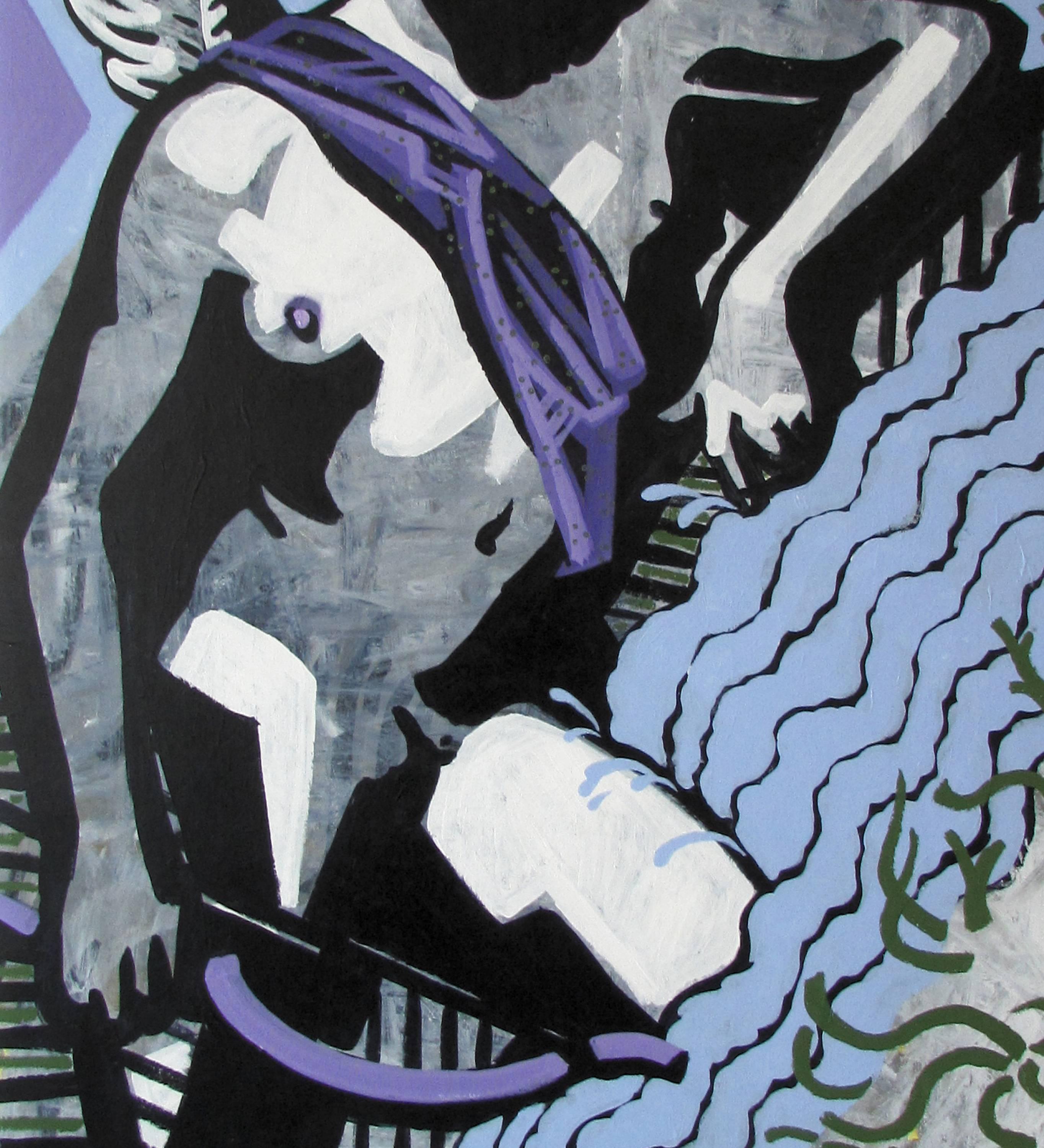 Eros Cruel God - 21e siècle, amour, peinture figurative, bleu, contemporain - Gris Figurative Painting par Alexandru Rădvan