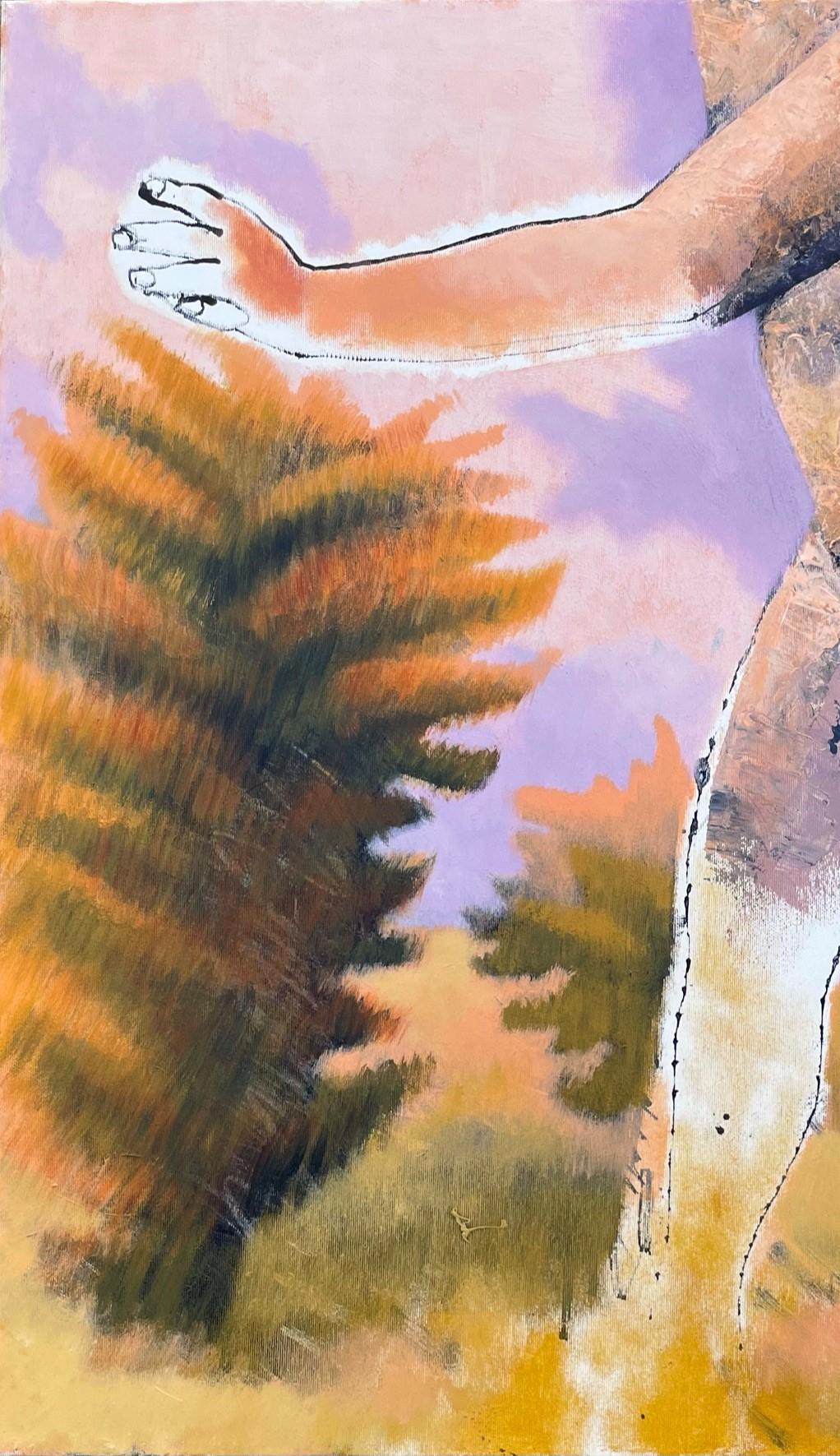 Figure, die in einer trockenen Landschaft geht, 21. Jahrhundert, männlich, nackt, Natur, Sommer (Zeitgenössisch), Painting, von Alexandru Rădvan