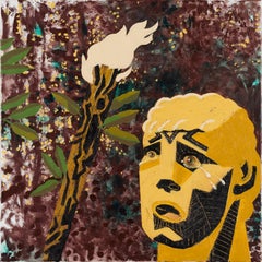 Cabeza Llorando en el Bosque - Siglo XXI, Llama, Lágrimas, Héroe, Amarillo, Figurativo