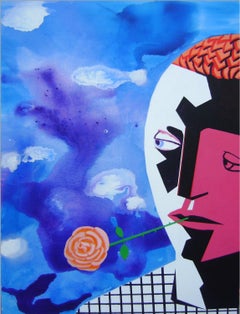 Herkules nach Carracci (Triptychon) - Blume, Totenkopf, Paar, Blau, Orange, Nackt