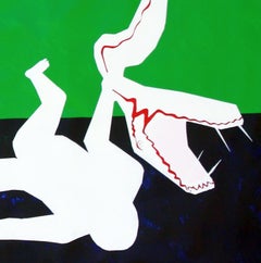 Hercules - Contemporary, Yellow, Green, Blue, Figurative Painting, Human, Snake