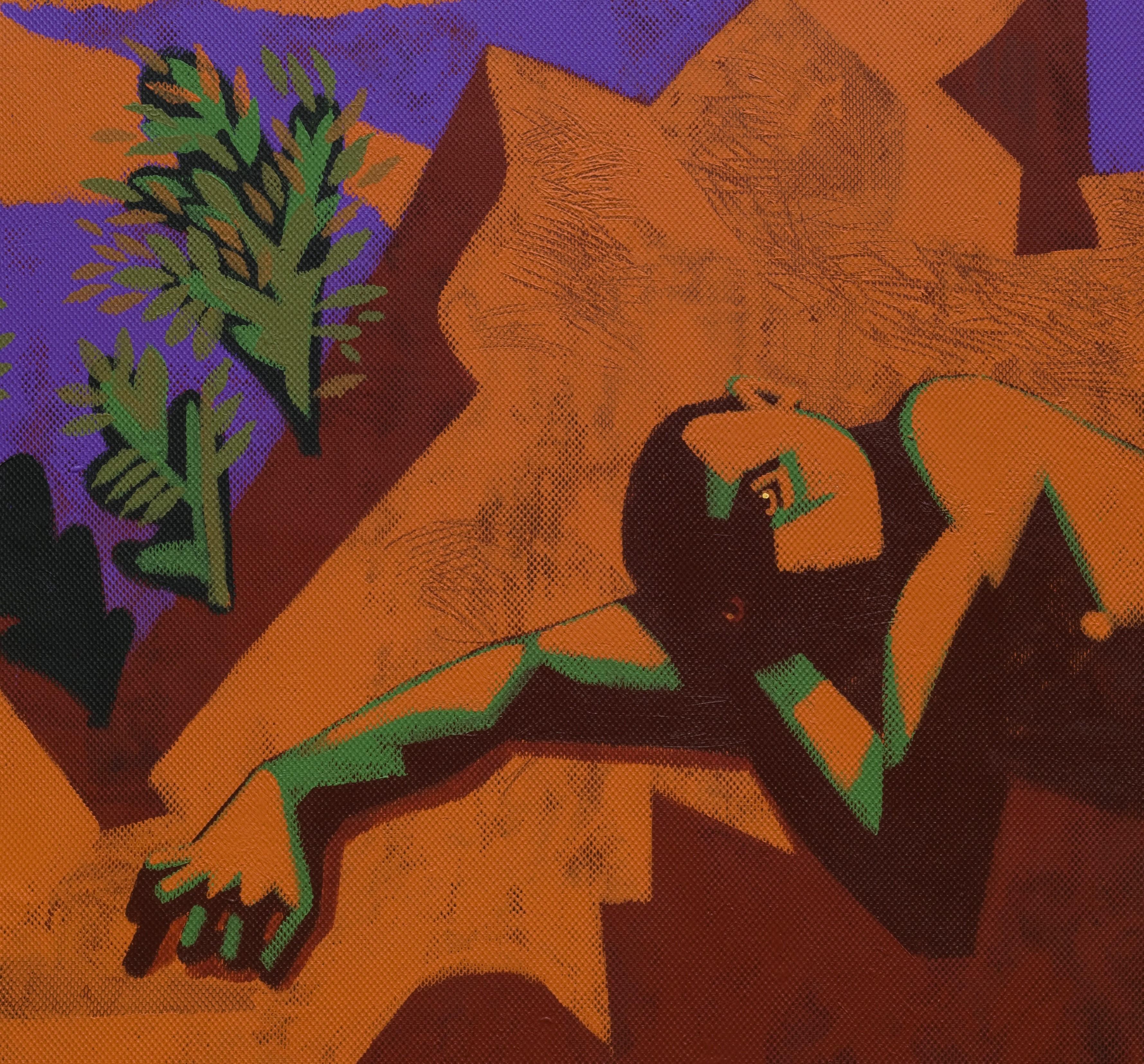 Hercules in Halkidiki - Art contemporain, violet, marron, vert, nature, ciel - Contemporain Painting par Alexandru Rădvan