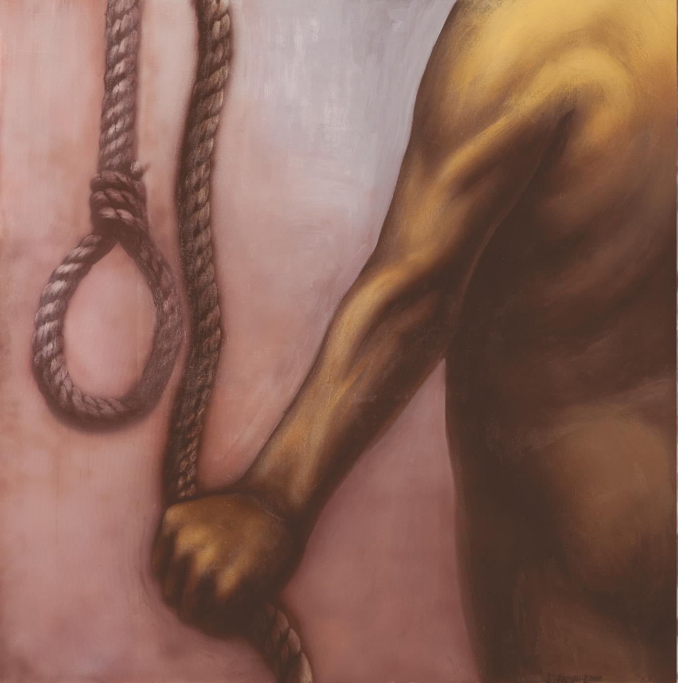 Hommage to Judas (Triptych) - 21st Century, Rope, Figurative, Brown, Classic - Painting by Alexandru Rădvan