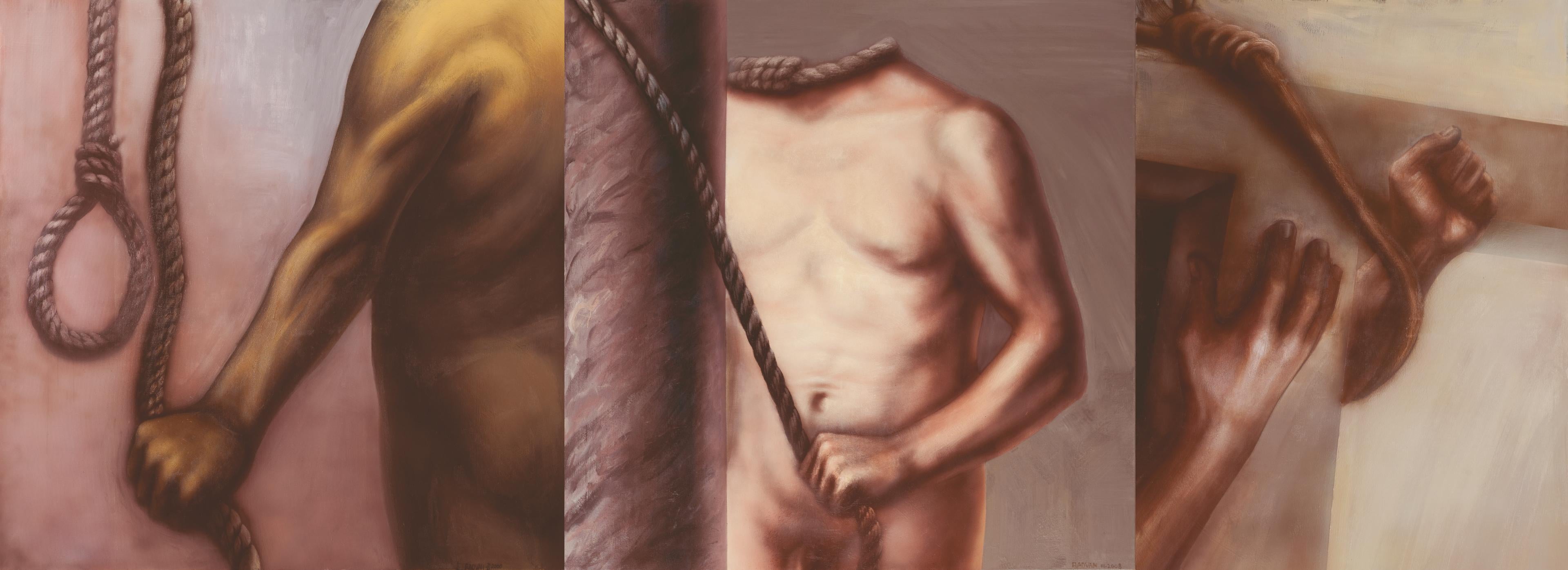 Alexandru Rădvan Figurative Painting - Hommage to Judas (Triptych) - 21st Century, Rope, Figurative, Brown, Classic